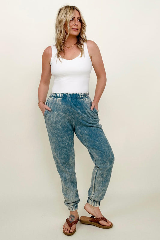 Zenana Acid Wash Jogger Pants with Pockets