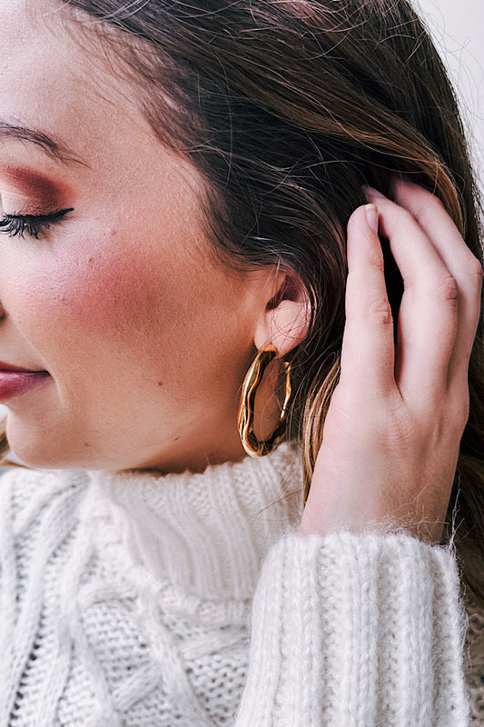 Natural Elements Hammered Gold Hoop Earrings