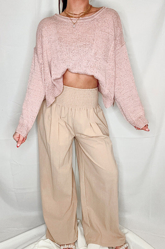 Tan Wide Leg Linen Like Pant