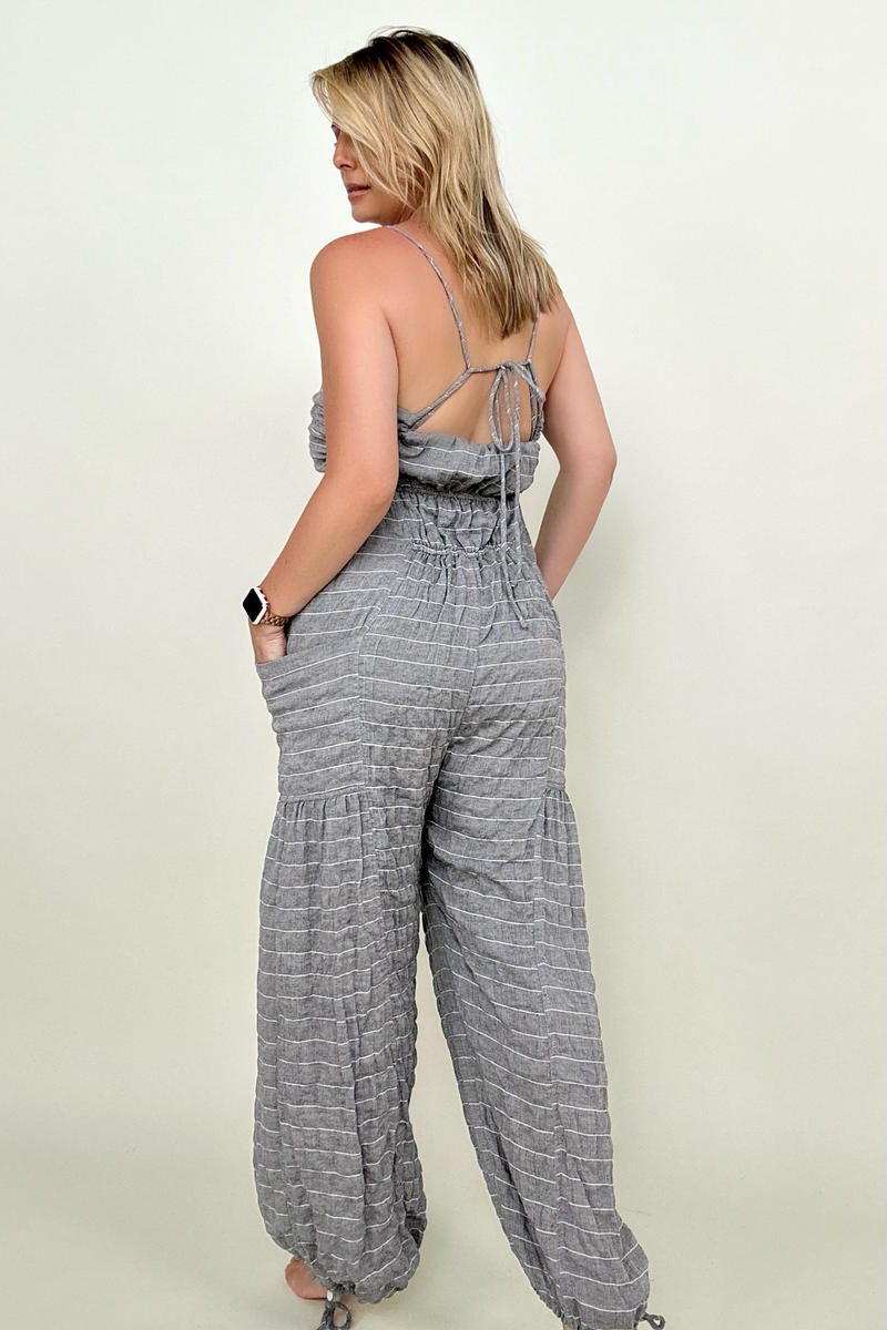 White Birch Sleeveless Halter Tie Back Woven Jumpsuit