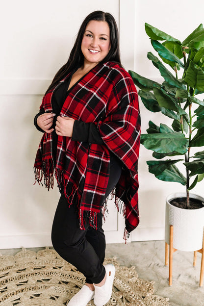 Christmas Plaid Kimono With Fringe Detail 11.24