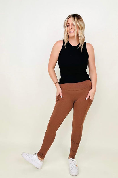 Zenana Cotton Wide Waistband Pocket Leggings